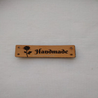 Handmade štítok - HANDMADE - Obdĺžnik - s ružičkou - Béžová 01