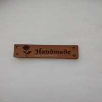 Handmade štítok - HANDMADE - Obdĺžnik - s ružičkou - Svetlohnedá 02