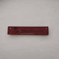 Handmade štítok - HANDMADE - Obdĺžnik - s ružičkou - Bordová 03