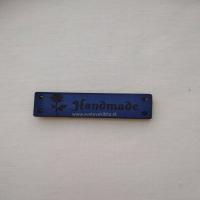 Handmade štítok - HANDMADE - Obdĺžnik - s ružičkou - Modrá 04