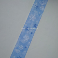 Stuha vianočná - snehové vločky 40 mm - Modrá