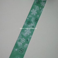 Stuha vianočná - snehové vločky 40 mm - Zelená