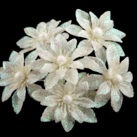 Vianočný kvet na drôtiku s flitrami Ø5,5 cm - 6 kusov - Krémová