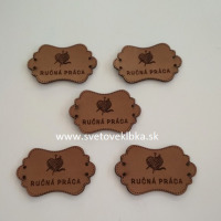 Handmade štítok - RUČNÁ PRÁCA - Obláčik - s klbkom vlny - Svetlohnedá 02B