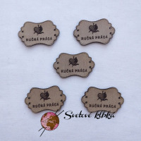 Handmade štítok - RUČNÁ PRÁCA - Obláčik - s klbkom vlny - Sivohnedá 06B