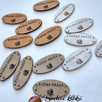 Handmade štítok - RUČNÁ PRÁCA - Ovál - s klbkom vlny - Svetlohnedá 02C
