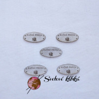 Handmade štítok - RUČNÁ PRÁCA - Ovál - s klbkom vlny - Biela 05