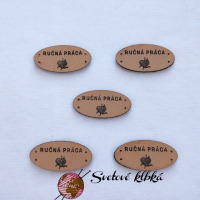 Handmade štítok - RUČNÁ PRÁCA - Ovál - s klbkom vlny - Béžová 01