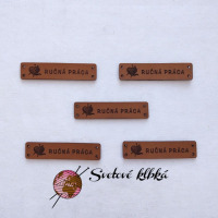 Handmade štítok - RUČNÁ PRÁCA - Obdĺžnik - s klbkom vlny - Svetlohnedá 02E