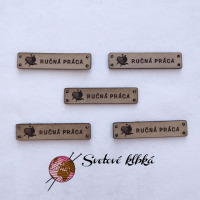 Handmade štítok - RUČNÁ PRÁCA - Obdĺžnik - s klbkom vlny - Sivohnedá 06E