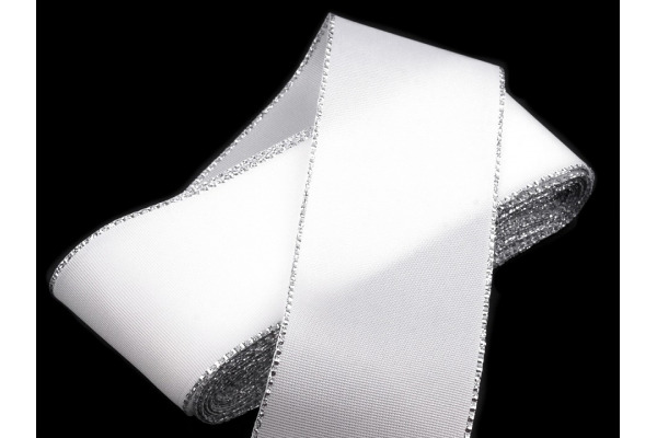 Stuha taftová vianočná - 40 mm - zväzok po 10 m / Stuha taftová vianočná - 40 mm - Biela-strieborná100