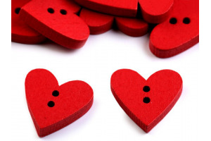 Gombík drevený dekoračný - Srdce - Červená