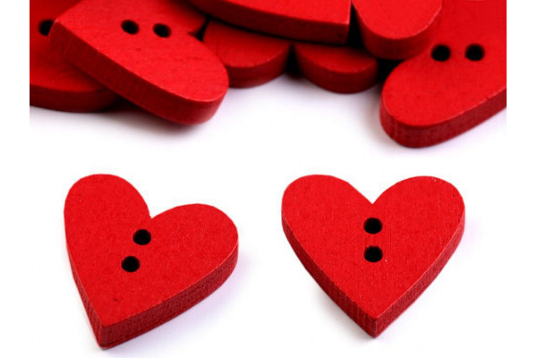 Gombík drevený dekoračný - Srdce / Gombík drevený dekoračný - Srdce - Červená