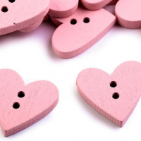 Gombík drevený dekoračný - Srdce - Ružová