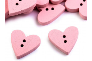 Gombík drevený dekoračný - Srdce - Ružová
