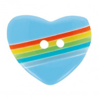 Gombík plastový - Srdce s farebnými pásikmi - 15 mm - Modrá 259