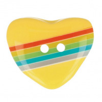 Gombík plastový - Srdce s farebnými pásikmi - 15 mm - Žltá 645