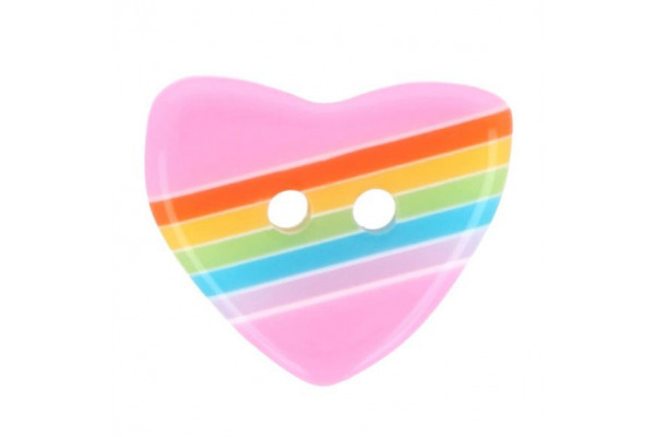 Gombík plastový - Srdce s farebnými pásikmi - 15 mm