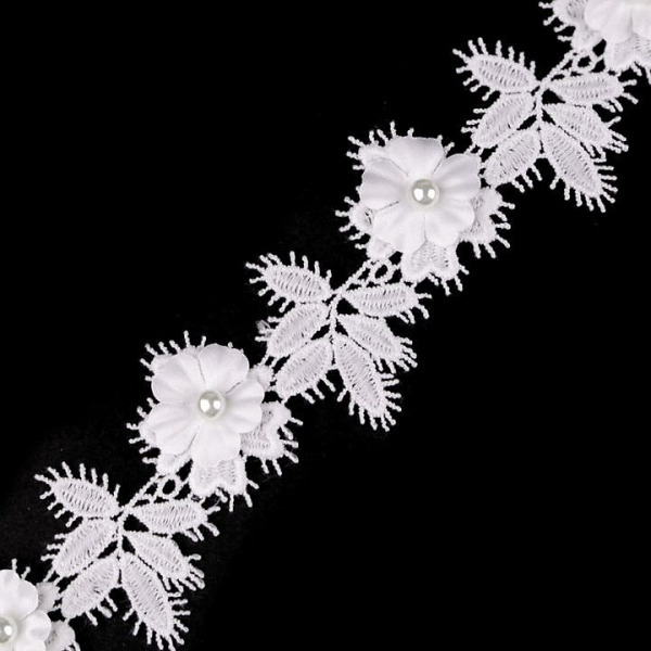 Čipka-krajka 3D kvet s perlou 42mm