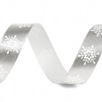 Vianočná stuha metalické vločky 16 mm - zväzok 3m - Strieborná