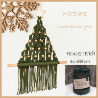 Materiál na vianočný macrame stromček - Monstera so zlatom