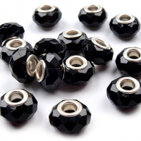 Plastové brúsené koráliky s veľkým prievlakom 14,5x9 mm - Čierna