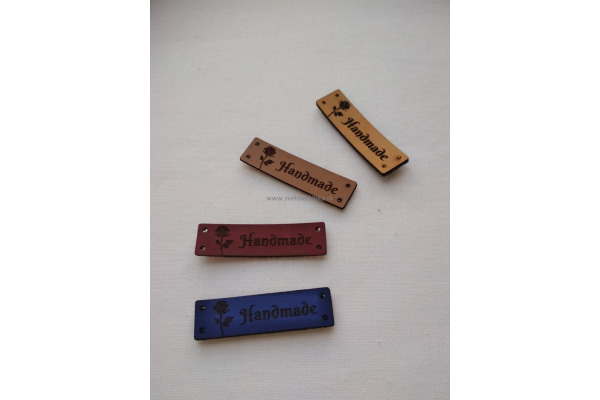 Handmade štítok - HANDMADE - Obdĺžnik - s ružičkou